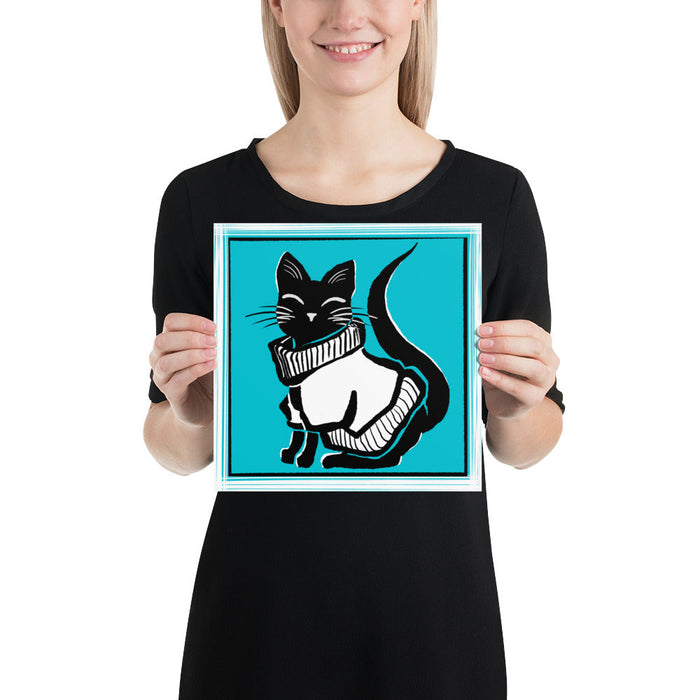 "Black Cat in Sweater": Painting of a Black Cat in a Chunky Sweater [Unfoiled]