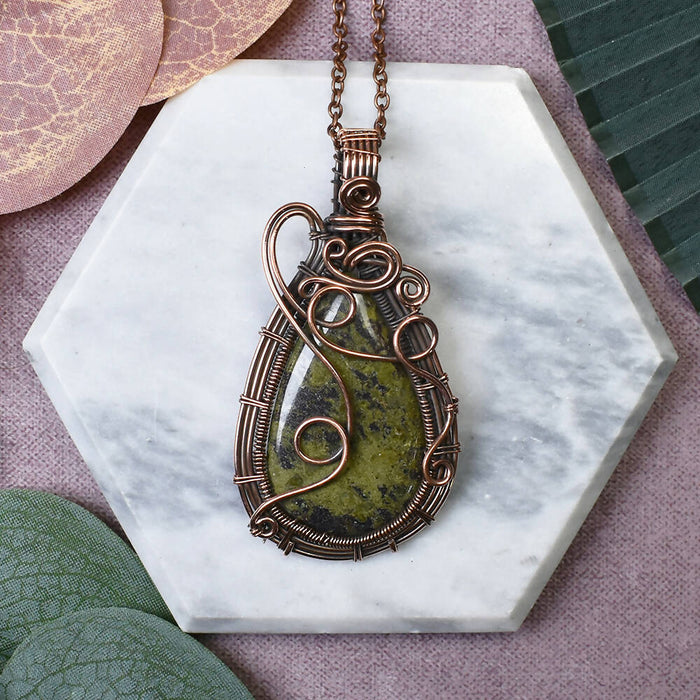 Wire Wrapped Copper Pendant with Green Jasper