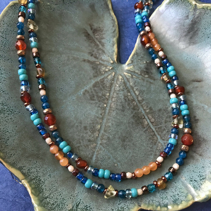 Long Boho Necklace-Bracelet in Coop Colors