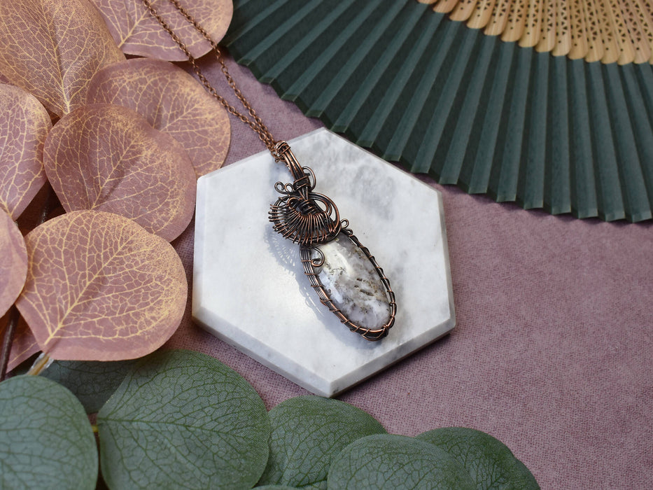 Wire Wrapped Copper Pendant With Dendrite Opal