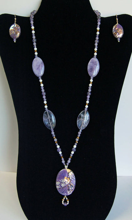 Purple, Gold and White Jewelry Set with Gold Filled Findings
