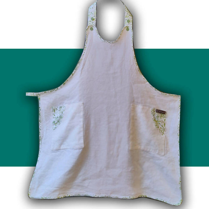 A Simple Apron Linen Apron with deep cotton print side pockets