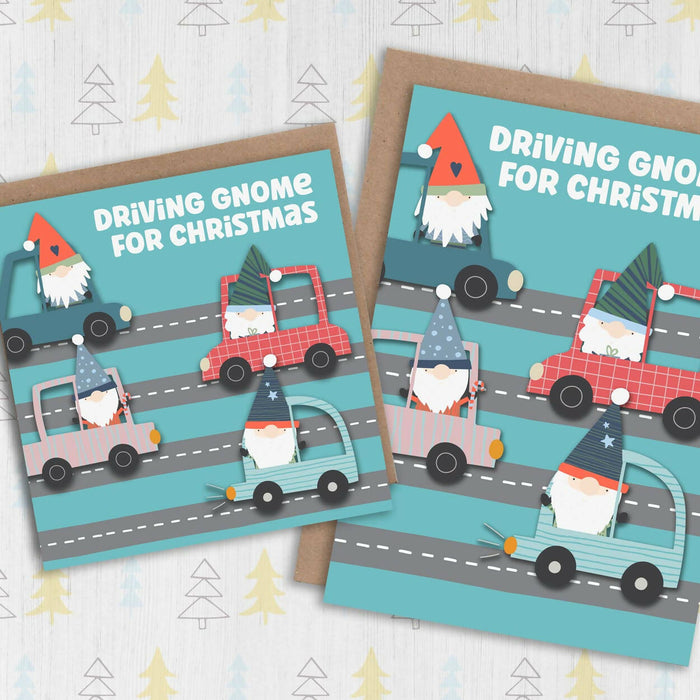 Driving gnome for Christmas card