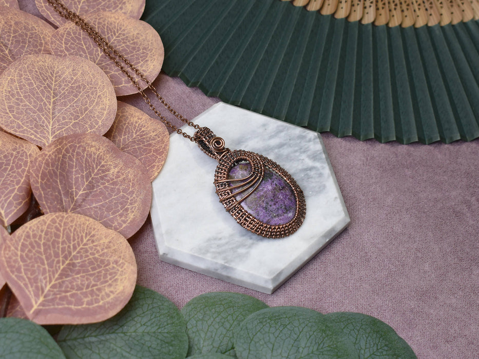 Wire Wrapped Copper Pendant with Purpurite