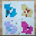 a pixelated image of 4 colorful prints. the design can't be made out but the colors turquoise, yellow, lilac, and magenta can.
