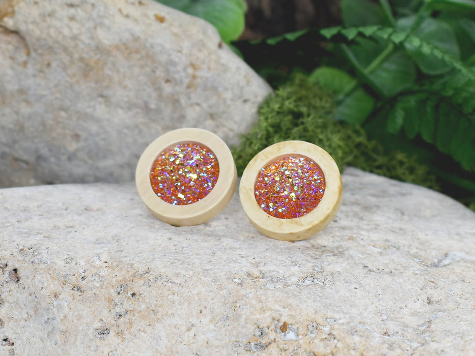 Wood Earrings With Resin Druzy #15