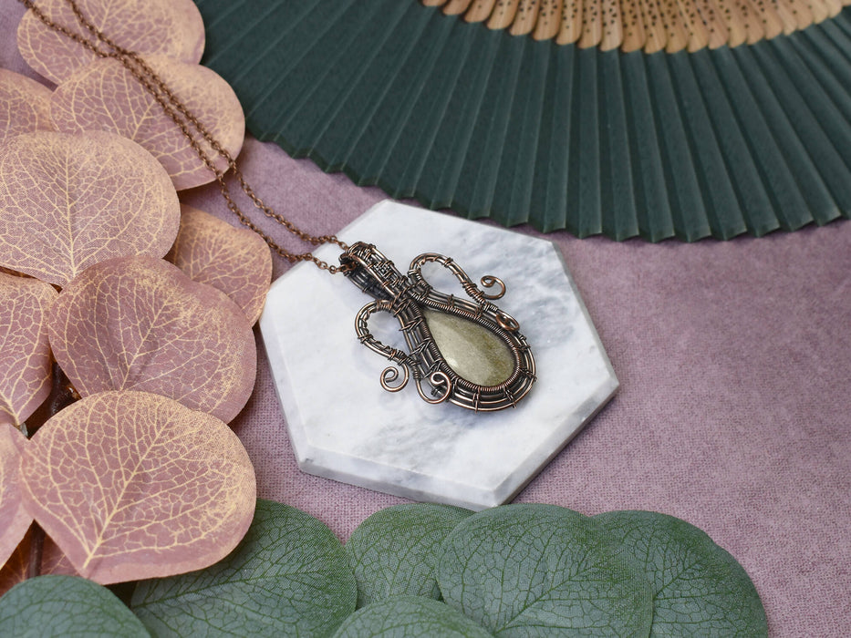 Wire Wrapped Copper Pendant with Black Sheen Obsidian