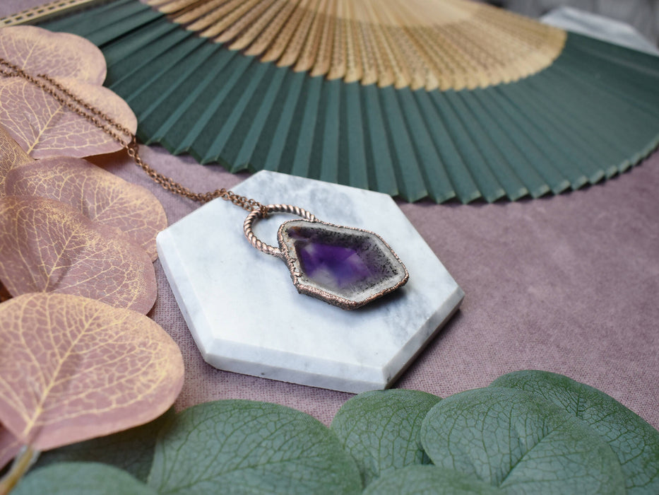 Copper Pendant With Amethyst Slice