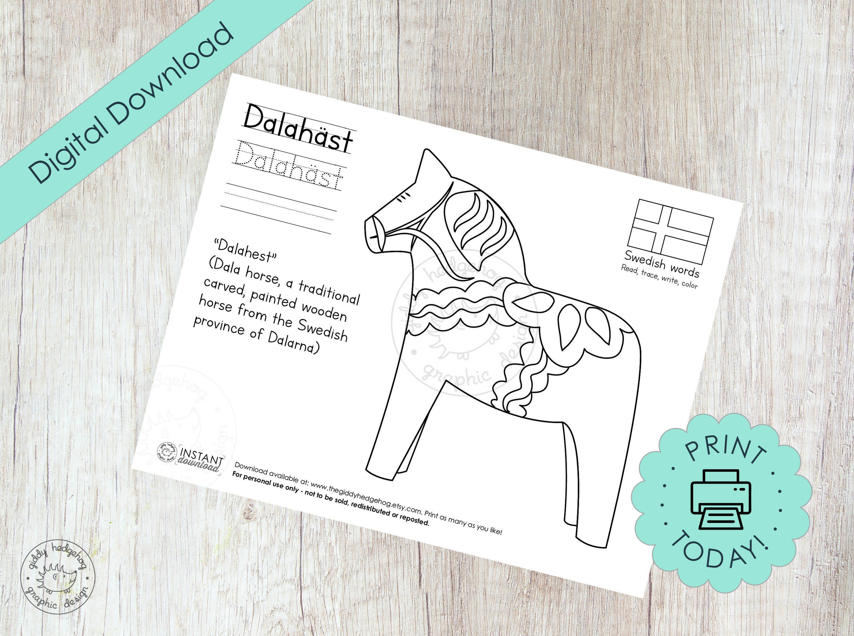 Swedish dala horse, dala illustration, dala horse art, dala horse d...