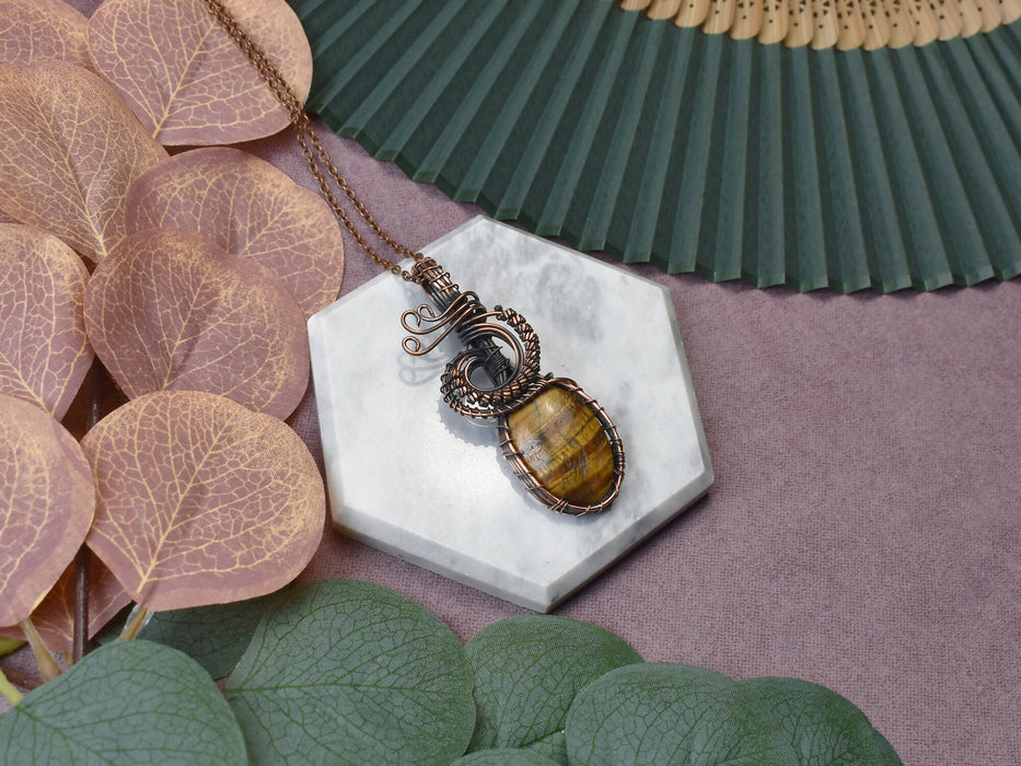 Wire Wrapped Copper Pendant With Tiger's Eye