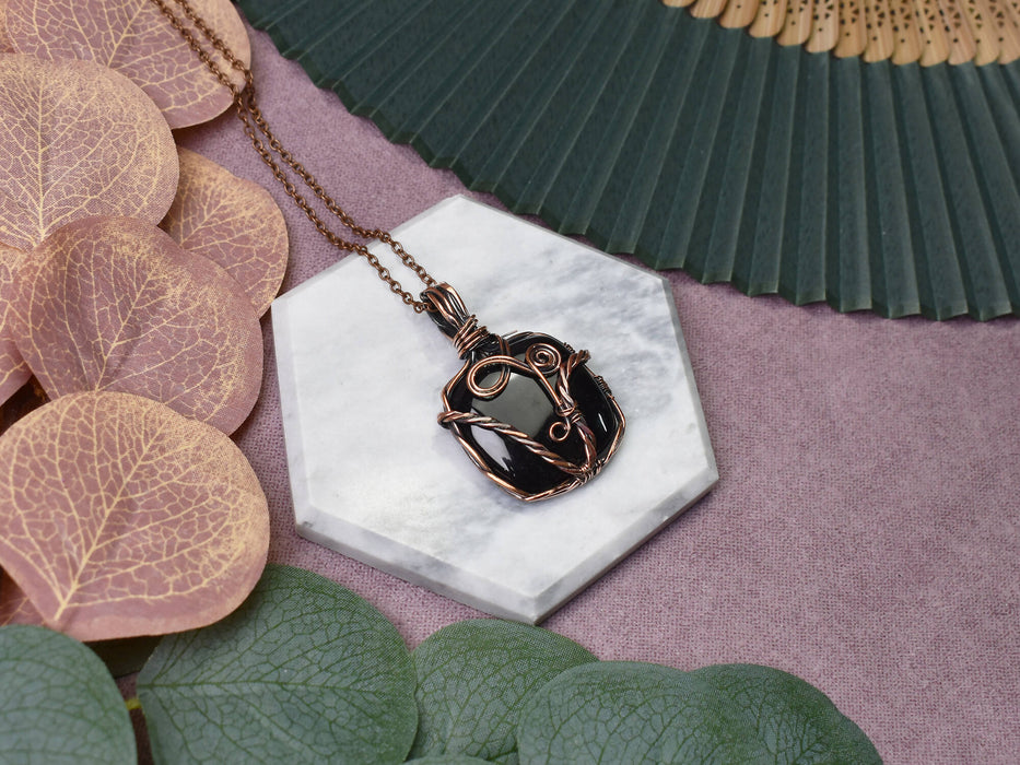 Wire Wrapped Copper Pendant With Black Onyx