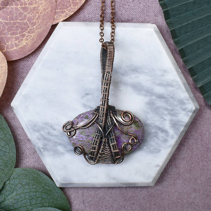 Wire Wrapped Copper Pendant With Purpurite