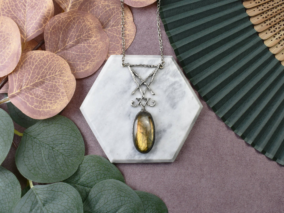 Vintage Sigil of Lucifer Pendant with Labradorite