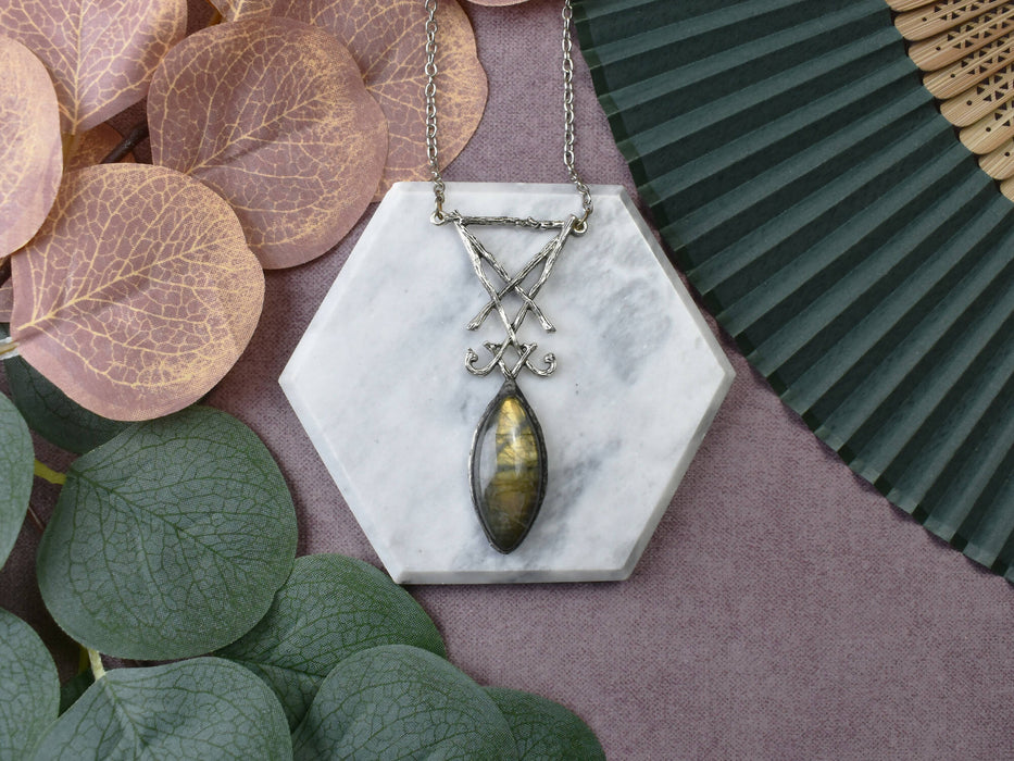Vintage Sigil of Lucifer Pendant with Labradorite