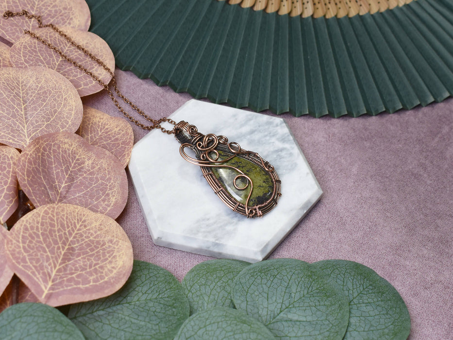 Wire Wrapped Copper Pendant with Green Jasper