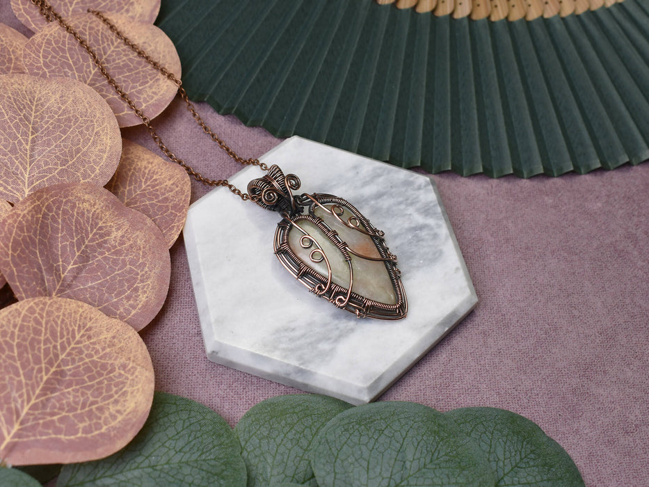 Wire Wrapped Copper Pendant With Aqua Seraphinite